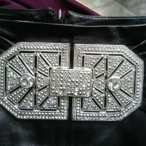 VALENTINO BLK LEATHER SKIRT W BEJEWELED BUCKLE, 2